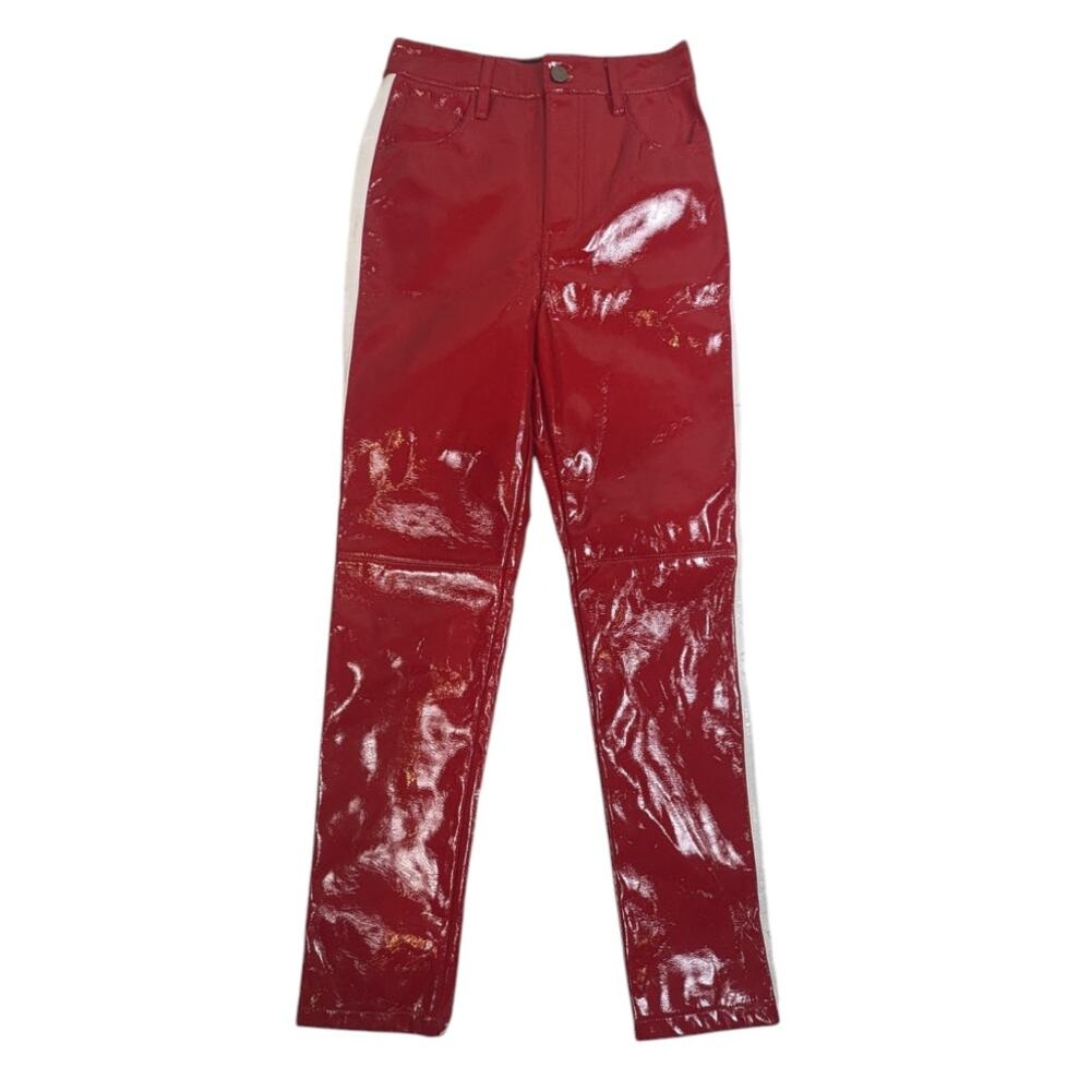 Jagger & Stone Faux Leather Pants Red White Stripe Size 2 (Runs Small)
